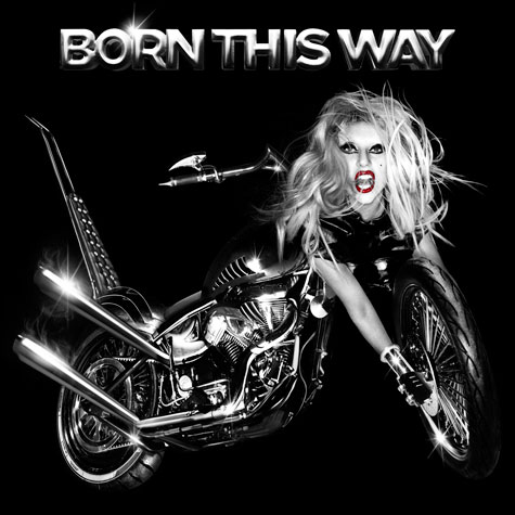 lady gaga born this way album cover art motorcycle. The black and white artwork is